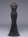 Elegant Long black Sequin Evening Dress Long Prom Gowns Formal Party dress Cap Sleeve Mermaid dress