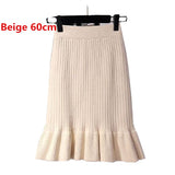 Elastic Women Pencil Warm Office Wear Elegant Knitted Straight Mid-Long Bodycon Skirt