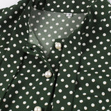 2021 Bow Tie Neck Button Front Polka Dot Pinup 50s Vintage Shirt Dresses Women A-Line Summer Female Elegant Green Dress