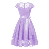 Purple Floral Lace Vintage Formal Dress Elegant Sweetheart Neck Women Summer Cap Sleeve Short Midi Party A Line Vestidos