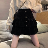 Women Black Short Skirts Fashion Korean Style Vintage Velvet All-match Ladies High Waist Mini Skirt