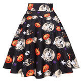 Retro Ghost Bat Print Halloween Skirt 50s High Waist Hepburn Vintage Christmas Jurken Long Cotton A-Line Party Women's Clothing