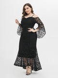 Plus Size Lace Women Black Party Dress pagoda sleeve Mermaid Formal Robes Off The Shoulder Vestidoes