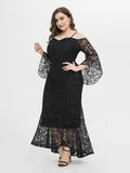 Plus Size Lace Dress Women Black Party Dress pagoda sleeve Mermaid Formal Robes Off The Shoulder Vestidoes