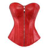 Women Gothic Sexy Faux Leather Overbust Corset Bustier Hot Lingerie Top Plus Size Waist Cincher Body Shaper Corsets Black/Red