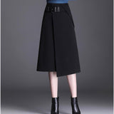 Autumn And Winter Asymmetric Woolen Women Vintage Thick Black A-Line Skirt