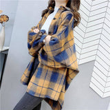 Autumn Plaid Print Shirt Jacket Vintage Shirt Harajuku BF Thick Coat Single Breasted Streetwear Long Sleeve Office Jacket