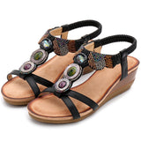 Retro Women Beaded Wedges Sandals Sexy Summer Peep Toe Pumps Female Shoes Footwear Gladiator