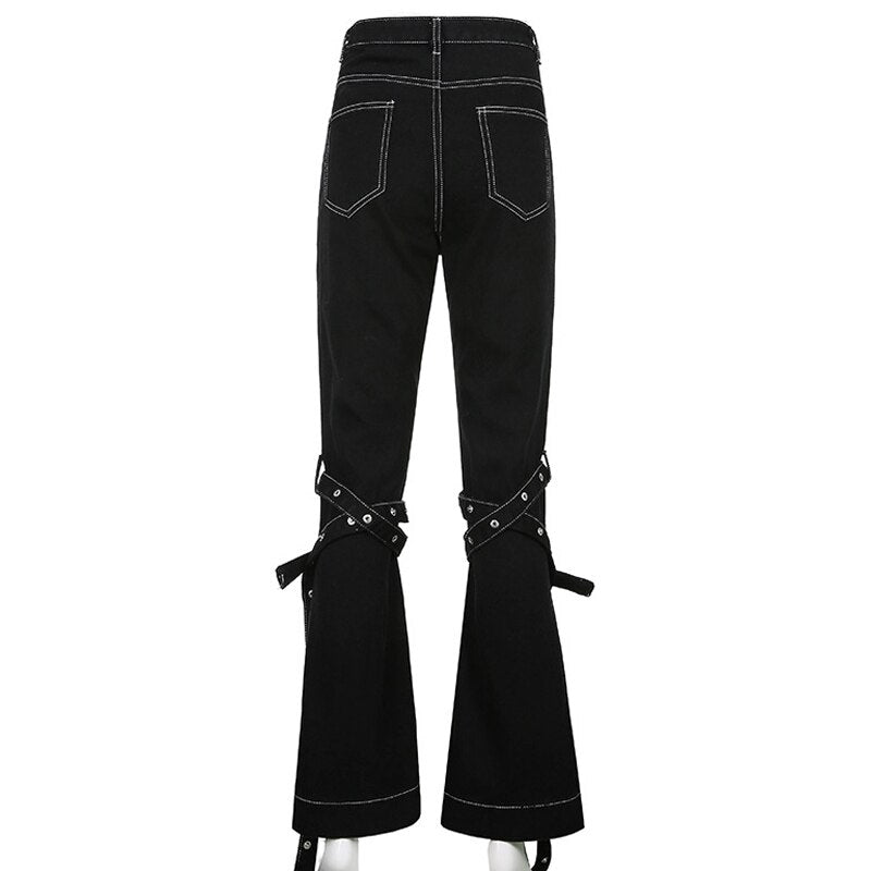 Y2K Rock Punk Black Pants Buckle Metal Zipper Jogger Hip-Hop Harem Track Pants Harajuku Sweatpant Trouser Jeans Mujer Pantalones