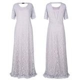 Plus size lace Formal dress Short sleeves Evening dress temperament U-neck Prom dress evening dress Back-zipper Robe De Soriee