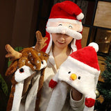 2022 New Year Thick Christmas Hat Santa Claus Cap Cartoon Elk Reindeer Headgear Ear-moving Hats Adult Kids Christmas Gift