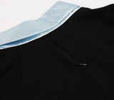 1950s Blue Black Women Patchwork Work Short Sleeve Robe Pin Up Swing Vintage 50s 60s Retro Dresses