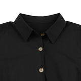 Turn down Collar Button Up Vintage Pleated Shirt Half Sleeve Solid Elegant Office Dress