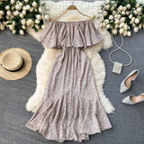 Vintage Floral Print Midi Dress Elegant Ruffle Off Shoulder Dress Beach Dresses