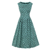 2021 Vintage Polka Dot High Waist Slim Runway Midi Dresses Women Sleeveless O-Neck Pockets Summer Casual Elegant Dress