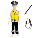 Childs Occupation police Costume Traffic police Vest & Cap Hat Costume Fancy Dress Outfit  for 3-9years children