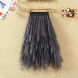 Women A-Line Mesh High Waist Solid Tutu Casual Skirt Slim Streetwear