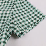 2022 Retro Knee Length Green Plaid 50s Dress for Women Clothes Square Neck High Waist Short Sleeve Summer Flare Pleated Dresses