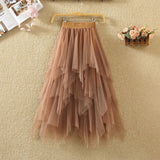 Women A-Line Mesh High Waist Solid Tutu Casual Skirt Slim Streetwear