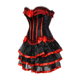 Women Sexy Striped Corset Dress Satin Bow Lace Waist Cincher Corset Bustier Lingerie Top With Mesh Mini Tutu Skirt Set Plus Size