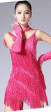 3 Pcs/set Outfit Dancewear Glove Choker V Collar Backless Rhinestone Sequined Fringe Latin Dance Costume Swing Tango Dress