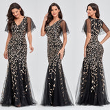 Formal Evening Dress Plus Size Mermaid V Neck Short Sleeve Lace Appliques Tulle Long Party Gowns Robe