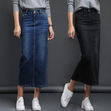 Casual Jeans Women Button Denim Skirts Long High Waist Solid Summer Skirt