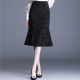 Long Vintage Trumpet Women Korean Solid High Waist Mermaid Lace Skirt