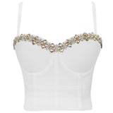 Top With Built In Bra Push Up Bralette Crop Tops Rhinestone Shining Camisole Spaghetti Strap Tank Top