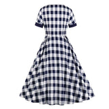 Button O Neck Plaid High Waist Retro Elegant Party Long A Line Vintage Robe Cotton Dress