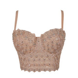Cropped Tops With Built in Bra Women Lace Bright Glass Beading Crop Top Straps Sexy Women Corset Tops To Wear Out Bustier