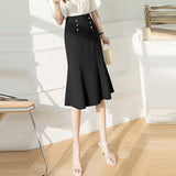 Office Lady Elegant Mermaid Skirts Fashion Korean Style Double Breasted Women A-line Long Skirt