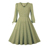 50s 60s Knee Length Elegant Floral Swing Dress 2022 Spring Women V-Neck Button Front A Line Pockets Vintage Style Flare Dresses