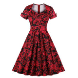 Vintage 50s 60s Retro Summer Short Sleeve Robe Pin Up Swing Midi Elegant Casual Floral Dress