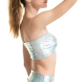 2 Pcs/Set Holographic Shiny Wet Look Strapless Crop Top Sexy Hot Panty Metallic Tube Top and Shorts