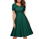 Solid Green Swing Casual Women's Dress For Party 50S 60S Vintage Robe Pinup Elegant Rockabilly Retro Vintage Dresses