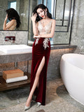 V-neck Sexy Club Dress Sleeveless High Split Occasion Dress Lady Party Prom Gowns