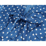 1950s Blue White Polka Dot Short Sleeve Bow Tie Neck Robe Pin Up Elegant Dresses