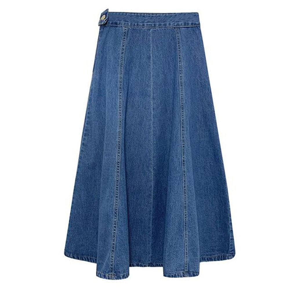 Summer Women Long Denim Vintage High Waist Jeans Skirts Streetwear Blue A-Line Flare Skirts