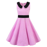 40s 50s Vintage Cotton Swing Children Midi Dress Rockabilly Black Purple Red Polk Dot Dress for 4-12 years Old Girl Sundress