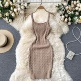 Sleeveless Tank Vintage Cable Knitted Bodycon Dress Party Night Club Sexy Mini Dress