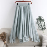 2021 Korean Style Irregular Skirt Retro Femme Jupes Solid Color Women Summer Black White High Waist Linen Midi Skirt falda