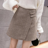 Ladies Elegant A-line Short Skirts Korean Style Vintage Woolen All-match Women High Waist Mini Skirt