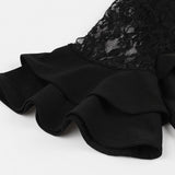 Contrast Lace Layered Flounce Sleeve Elegant Black Party Night Ladies Ruffle A Line Retro Dress