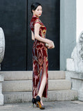 New Sequins Embroidered Evening Dress High-slit Formal Occasion Women Velour Short-Sleeve Long China Cheongsam