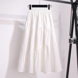Korean Style Black White Long Women Solid Casual High Waist Midi Length Pleated Summer Skirt