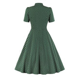 2021 Bow Tie Neck Button Front Polka Dot Pinup 50s Vintage Shirt Dresses Women A-Line Summer Female Elegant Green Dress