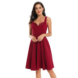 Vintage 50S Style Burgundy Solid High Waist Tank Elegant Summer Fit and Flare Midi Swing Dress