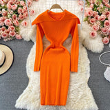 Bodycon Women Clothing Elegant Cape Collar Ribbed Knitted Dress Autumn Winter Warm Mini Casual Long Sleeve Dress