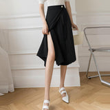 Office Lady Elegant Long Summer Korean Style Solid Color All-match Ladies High Waist A-line Skirt